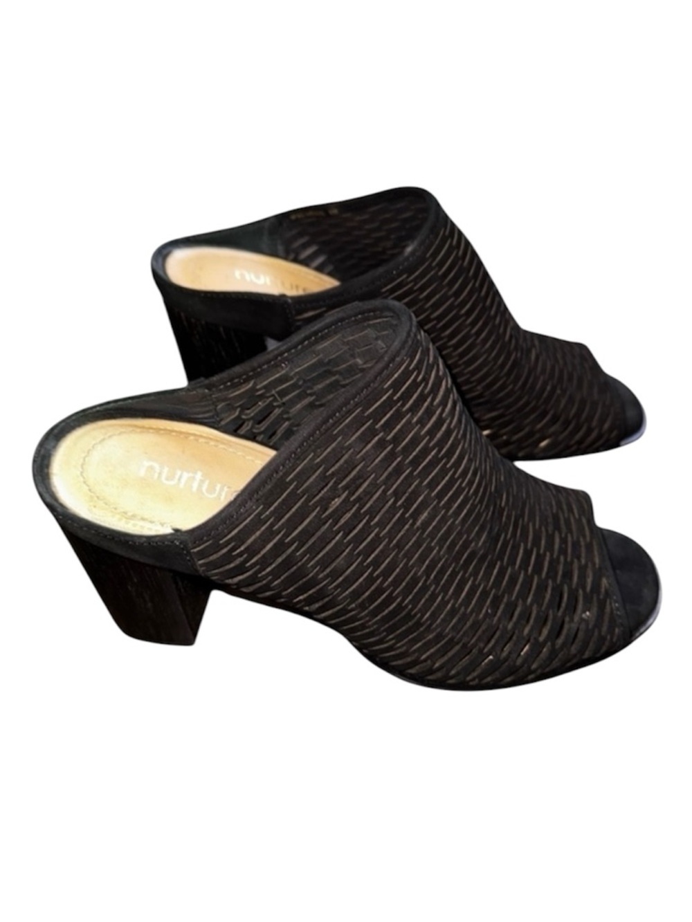 Nurture by Lamaze Wrenna Black Leather Mule Block Heel Cutout Peep Toe  Size 6